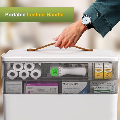 JOYBOS 3-Tier Medicine Storage Box Cabinet, Empty First Aid Kit Portable Medical Supply Organizer with Leather Handle for Home 3-Tier Medicine Storage Box - Image 6