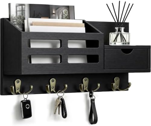 Key Holder Wall Mount Black Key Holder with Drawer& Mail Slot by KISENG