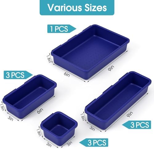 StoreHappily 10 PCS Drawer Organizer Set, 4 Size Makeup Drawer Divider Organizer With Non-Slip Pads, Interlocking Plastic Storage Bins for Office,Jewelry Vanity,Gadgets, Bathroom,Kitchen, Navy - Image 2