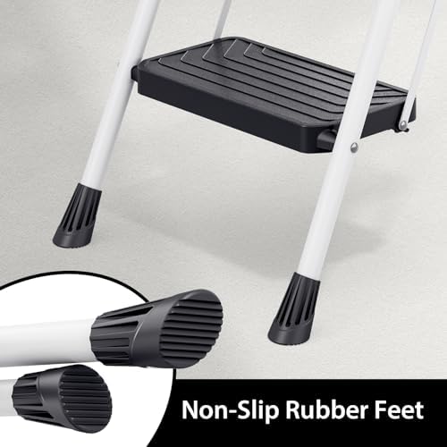 TOOLF 4 Step Ladder, Folding Portable Ladder with Anti-Slip Pedals, White - Image 4