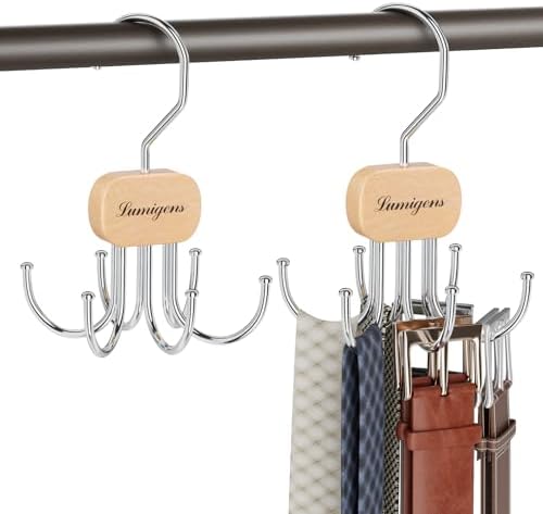 Belt Hanger, Belt Organizer for Closet,Rotatable Tie Rack,Belt Holder,Hanging Closet Organizer Hook for Belt, Bra, Tank Top, Tie, Scarf, Purse,3PCS,Natural by Lumigens