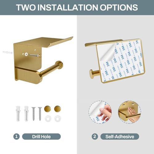 SetSail Toilet Paper Holder with Shelf Adhesive or Screw-in Gold - Image 4