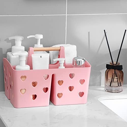 Portable Shower Caddy Plastic Shower Basket Organizer with Handle, Pink - Image 2