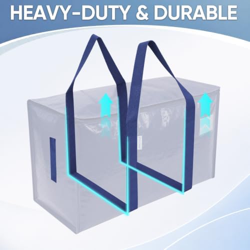 TICONN 2 Pack Extra Large Moving Bags Heavy Duty with Zippers & Carrying Handles, Durable Storage Bags Moving Boxes for Closet Organizers and Storage (2 Pack, Navy) - Image 6