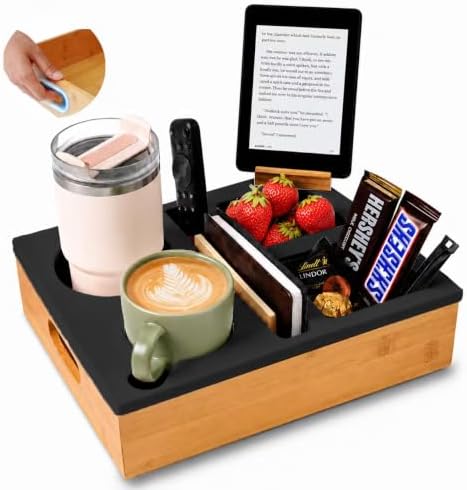 Couch Cup Holder Tray, Wide Opening Couch Caddy for Bed Car Seat Beach by Unknown
