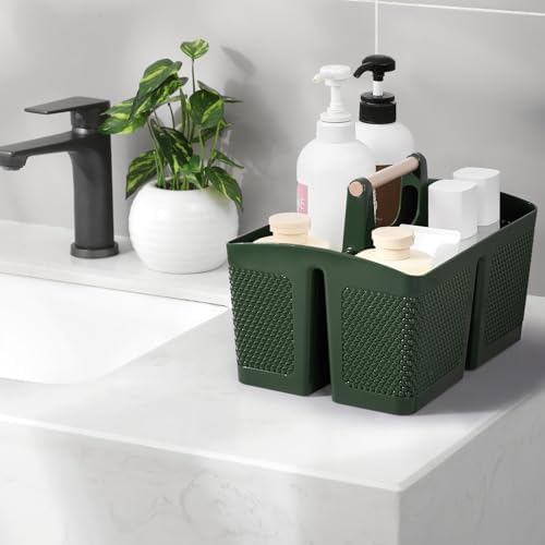Plastic Shower Caddy, Portable Shower Basket with Handle, Dark Green - Image 2