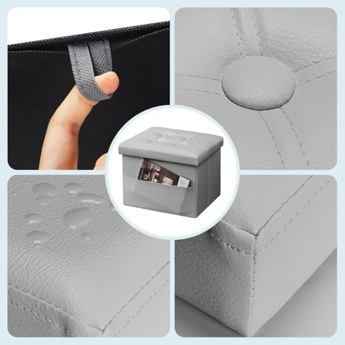 Bsketa Storage Ottoman Bench,17 Inch Folding Leather Foot Rest Stool, Grey - Image 6