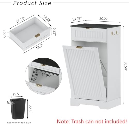 13 Gallons Tilt Out Trash Can Cabinet, Fluted Trash Cabinet, White - Image 2