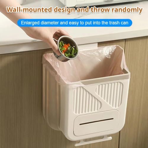 Multipurpose Hanging Collapsible Trash Can for Kitchen, Foldable Kitchen Trash Can Hanging on Cabinet Door, Space Saving Leak Proof Bin for Food Scraps, RV, Under Sink，Beige：10L - Image 3
