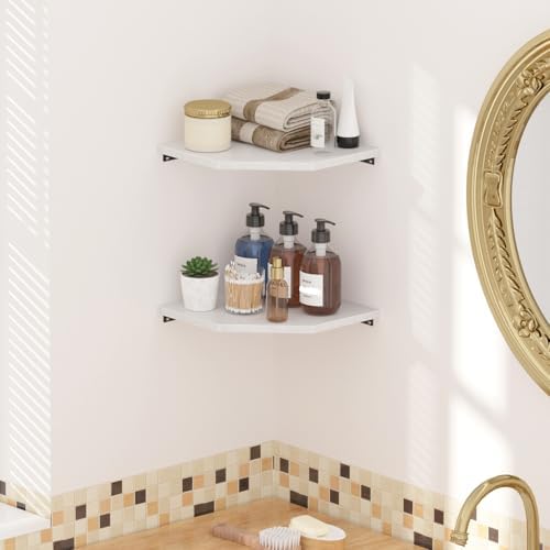 JJL Corner Shelf, 12 Inch Corner Shelf Wall Mounted with Wire Hole, 4 Tier 13.3 Inch Deep Wooden Corner Hanging Shelves for Wall Storage, for Speaker, Cable Box, White - Image 4