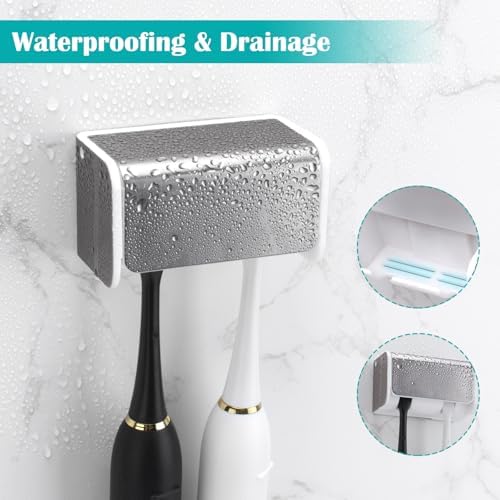 Toothbrush Holders Wall Mounted with Cover (1, Brushed Silver) - Image 3