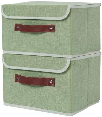ANMINY Fabric Storage Box Bins with Lids, Green, 13"x9"x7.9", 2 Pack by ANMINY