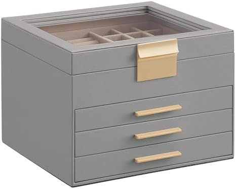 SONGMICS Jewelry Box Organizer, 4-Layer Storage with 3 Drawers, Glass Lid by SAJOMA