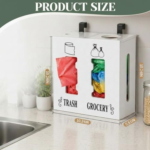 2 in 1 Trash Bag Dispenser and Grocery Bag Holder, Large Wooden Trash Bag Holder,Trash Bag Dispenser for Grocery Bags and Plastic Bags,Kitchen Cabinet Under Sink Organizers and Storage - Image 3