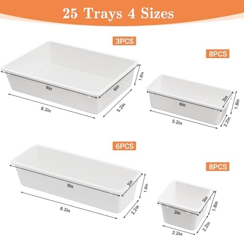 SpaceHacks 25 PCS Plastic Drawer Organizer, 4-Size Versatile Organizer Trays & storage Bins - Image 2