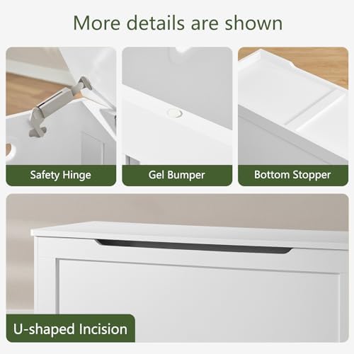 usikey 39.4” Toy Chest, Toy Box for Living Room, Storage Chest with 2 Safety Hinges, Lift Top Storage Bench, Storage Trunk, for Bedroom, Entryway, White - Image 6