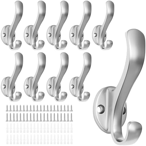 Coat Hooks Heavy Duty - Easy to Install Metal Towel Hooks Fashionable Wall Hooks for Hanging Hat, Towel, Key, Robe, Scarf, Bag, Cap (10 PCS Silver) by Ruiziiz