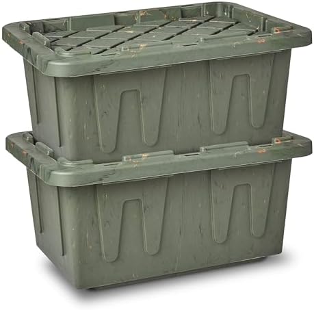 HOMZ Durabilt Plastic Storage Bins with Lids, 15 Gal, Green Camo, 2 Pack by Homz