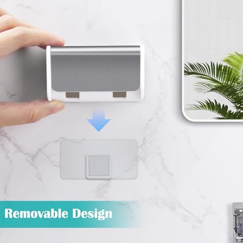 Toothbrush Holders Wall Mounted with Cover (1, Brushed Silver) - Image 4