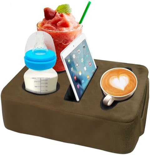 4 Hole Couch Cup Holder Tray, Cup Holder for Bed Suitable for Cup Holders on Sofas, beds, Camping, RVs, Cars, and Beaches.Brown by NISDOING
