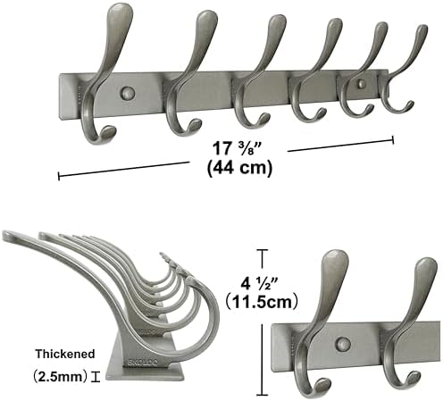 SKOLOO Coat Rack Wall Mounted - 6 Hooks, Heavy Duty, Stainless Steel, Metal Wall Hangers, Sturdy Coat Hooks for Hanging Coats, Jacket, Clothes, Hat, Matte Grey - Image 5