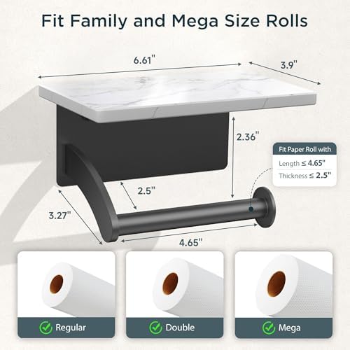 FORIOUS Natural Marble Toilet Paper Holder with Phone Shelf, Commercial - Image 5