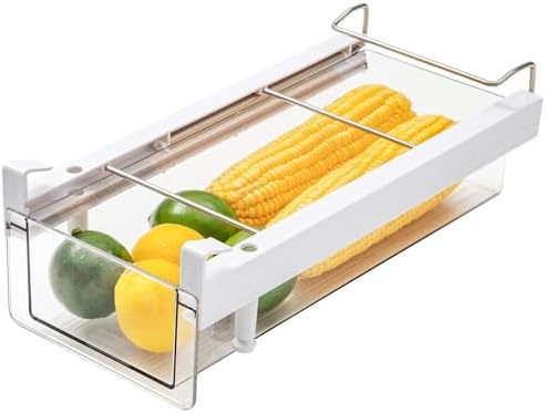 vacane Refrigerator Organizer Bins, Clear Plastic Fridge Drawer With Handle Pull Out Fridge Drawer Organizer Under Shelf Drawer For Cheese, Deli Meat, Drinks, Fruit, Vegetable, Heavy Duty-M by vacane
