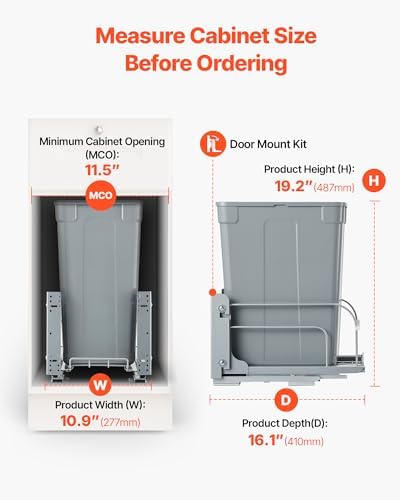 VEVOR Pullout Trash Can for Kitchen Cabinets, 35 QT Garbage Waste Recycling Bin, Under Mount Waste Container, with Heavy Duty Metal Soft Close Sliding System and Door Kit, for Sink, Under Counter - Image 4