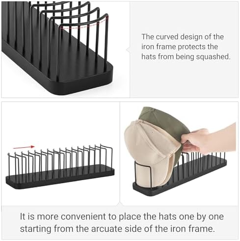 Mkono Hat Organizer for Baseball Caps, Hat Holder Storage for Closet, Black - Image 3
