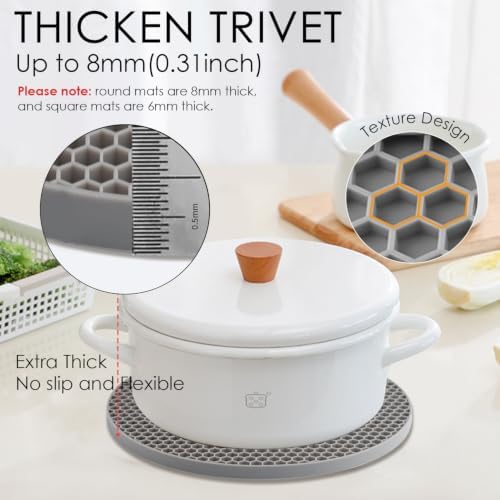 Silicone Trivet Mats, Silicone Pot Holders for Hot Pots and Pans, Heat Resistant Counter Mats for Tables, Countertops, Spoon Rest and Large Coasters, 4 Pack Gray Trivets for Hot Dishes - Image 2