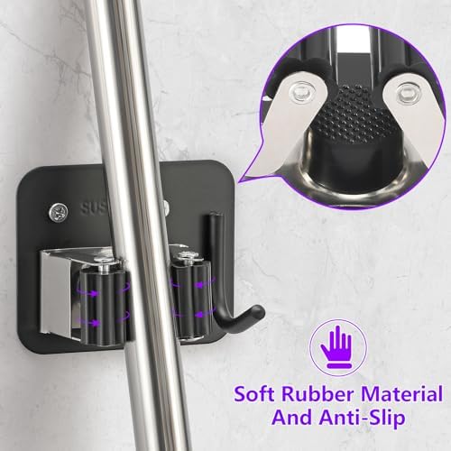 Broom Holder Wall Mount Rack, 304 Stainless Steel Mop and Tool Organizer - Image 3