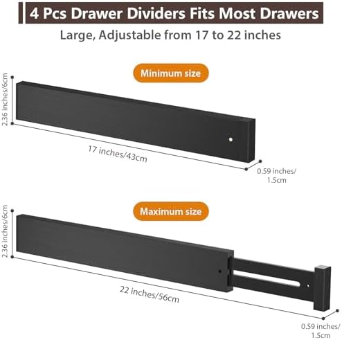 4 Pack Bamboo Drawer Dividers 17-22" Adjustable Kitchen Organizer, Black - Image 2
