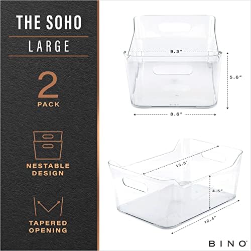 BINO | Plastic Storage Bins, Large - 2 Pack, Clear | THE SOHO COLLECTION | Pantry Organizers and Storage Containers | Fridge Organizer Bins | Kitchen Cabinet Organizer | Medicine Cabinet Bin - Image 2