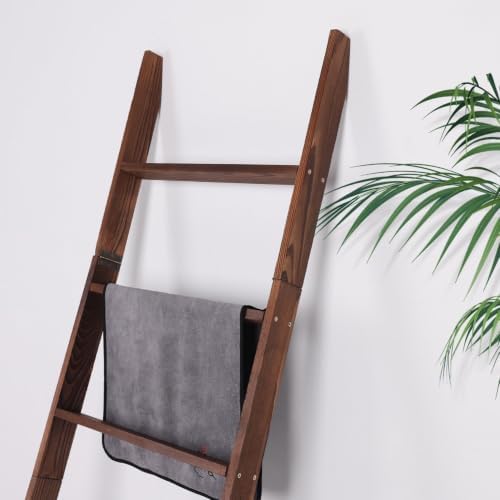 Blanket Ladder for Living Room and Bedroom,6-Tier Decorative Display Ladder Shelf,Ladder Rack for Storage and Decor,Wall Leaning Farmhouse Blanket Storage,Towel Rack, Bathroom,Brown - Image 6
