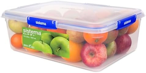 Sistema KLIP IT+ Large 7.5L Rectangle Food Storage Container, Stackable & Airtight Food Box with Lid, Dishwasher, Freezer, & Microwave-Safe, BPA-Free by Sistema