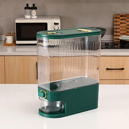 Sooyee Clear Rice Dispenser with Measuring Cylinder, Clear and Green - Image 3