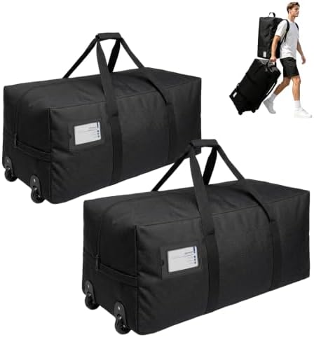 2 Pack Heavy Duty Moving Bags with Wheels, 92L Large Duffle Bag for Travel by Unknown