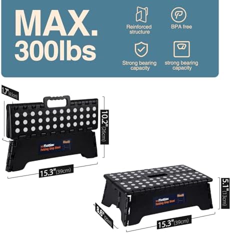 Flottian 5" Folding Step Stool for Adults and Kids 15-Inch Extra Wide Stool Holds Up to 300 lbs,Non-Slip Folding Stools with Handle,Compact Plastic Foldable Step Stool for Bathroom,Kitchen,ect - Image 3