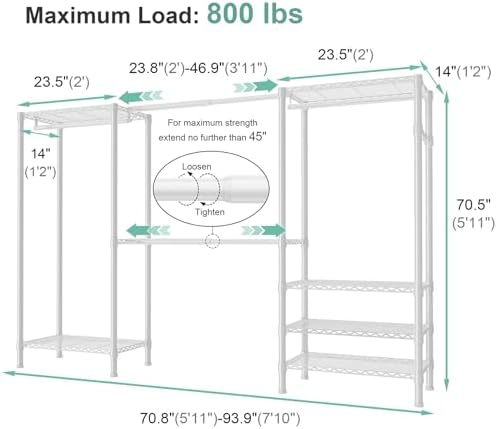 SEMHOR E06 Expandable Heavy Duty Clothes Rack for Reach-in Closet - Image 5