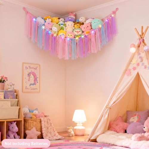 FIOBEE Stuffed Animals Net LED Light Toy Hammock for Kids Bedroom Storage - Image 5