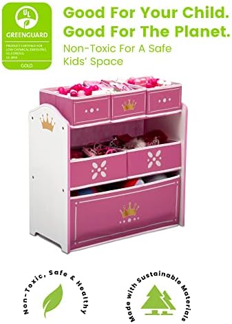 Delta Children Princess Crown Design & Store 6 Bin Toy Storage Organizer - Greenguard Gold Certified, White/Pink - Image 3