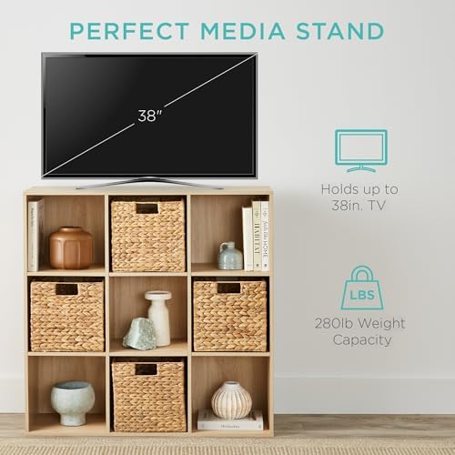 Best Choice Products 9-Cube Storage Organizer, 13.5in Shelf Opening, Bookcase, Display Shelf, Customizable w/ 3 Removable Back Panels – Light Oak - Image 5