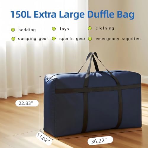 150L Extra Large Travel Duffle Bag with Zipper 600D Fabric Waterproof Christmas Big Storage Bag for Traveling Camping Moving, Large Capacity Heavy Duty Luggage Tote for Men, Blue - Image 2