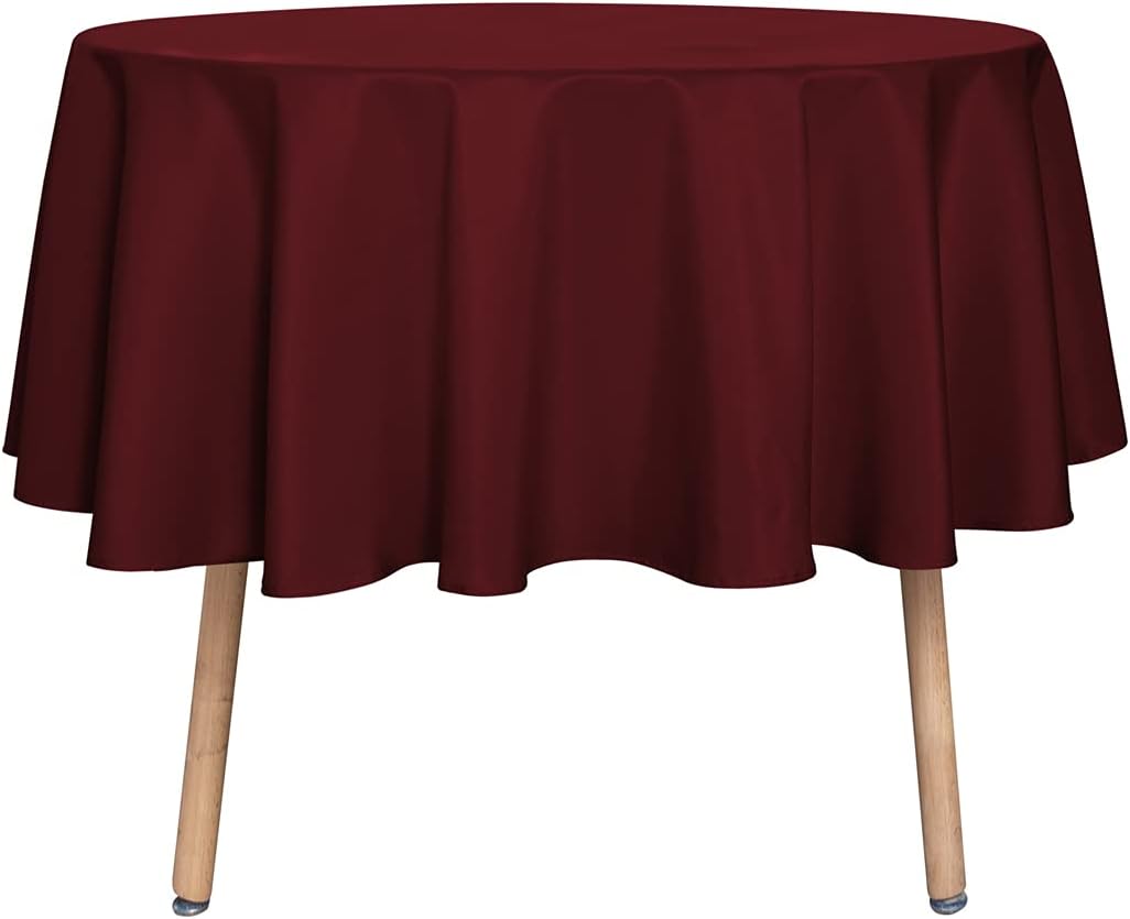 sancua Round Tablecloth - 48 Inch - Water Resistant Spill Proof Washable Polyester Table Cloth Decorative Fabric Table Cover for Dining Tables, Buffet Parties and Camping, Burgundy