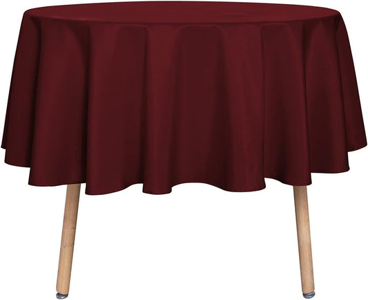 sancua Round Tablecloth - 48 Inch - Water Resistant Spill Proof Washable Polyester Table Cloth Decorative Fabric Table Cover for Dining Tables, Buffet Parties and Camping, Burgundy