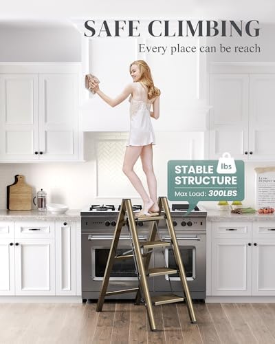 4 Step Ladder, Foldable Aluminum Step Stool with Anti-Slip Pedal - Image 5