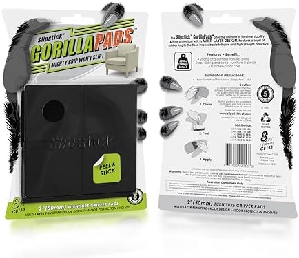 Slipstick GorillaPads Non Slip Furniture Pads/Gripper Feet Floor Protectors (Set of 8) Premium 2 Inch Square Self Adhesive Rubber Stoppers for Furniture Legs, Black, CB153 - Image 4