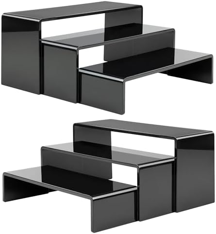 ANDGOO 6 Pcs Acrylic Display Risers, 2 Set(7.9”L-8.3”L-8.7”L), Black by ANDGOO