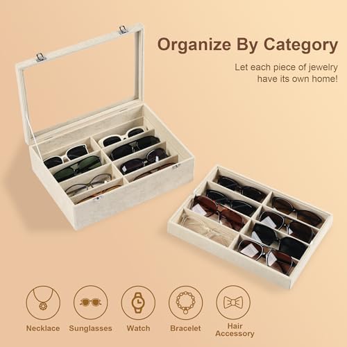 Frebeauty 16-Slot Sunglass Organizer Box,2 Layer Velvet Sunglasses Holder - Image 5