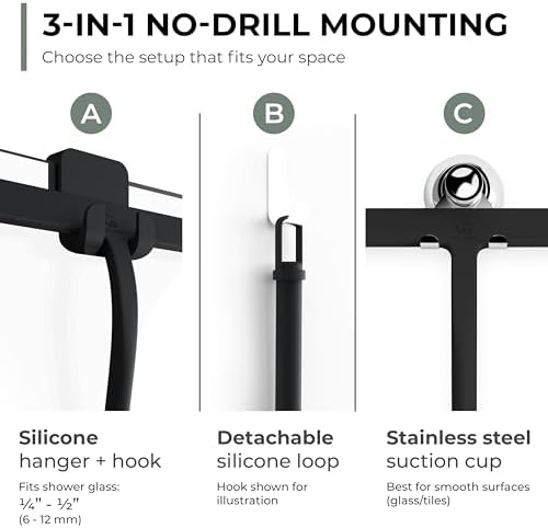 GÜTEWERK Silicone Shower Squeegee with 3-in-1 No-Drill Mount, Black, 15'' - Image 4